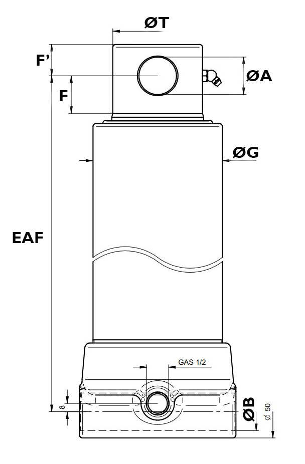 Vérin télescopique 2 éléments fixation basse