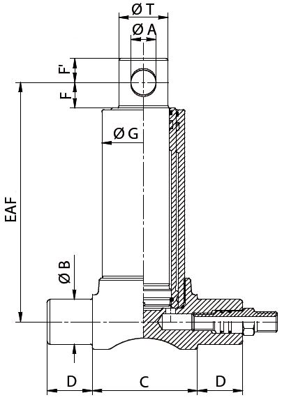 Vérin télescopique 3 éléments fixation basse